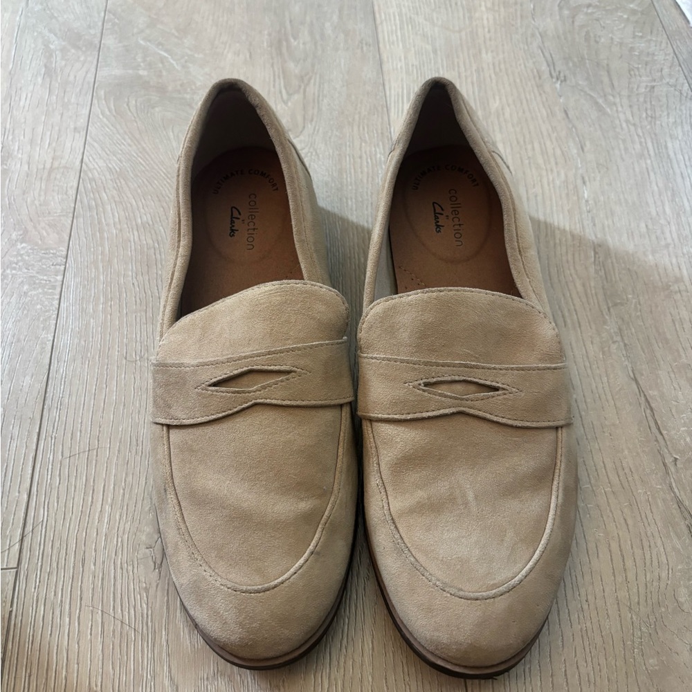 Clarks Women's Suede Penny Loafers in Beige